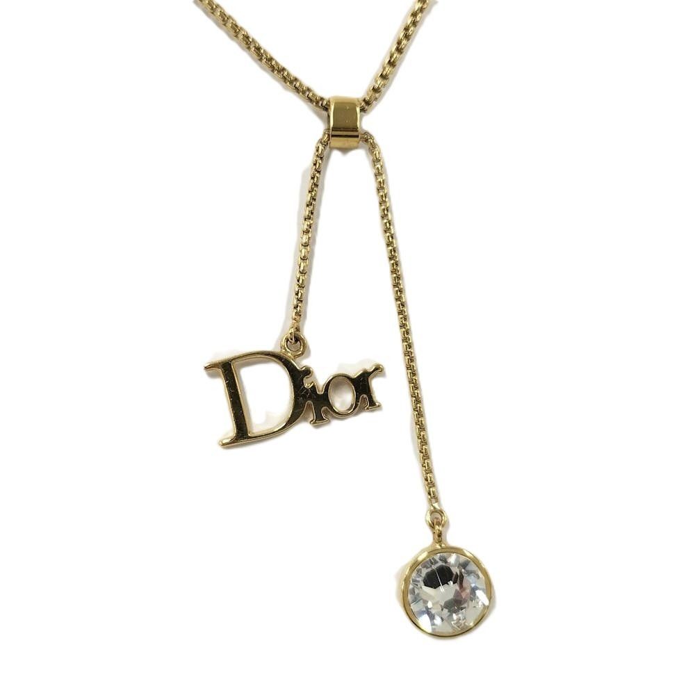 Dior Logo Necklace Gold Plated Rhinestone