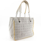Chanel Camellia NO5 Chocolate Bar Chain Tote Canvas Gray Yellow Bag — view 3