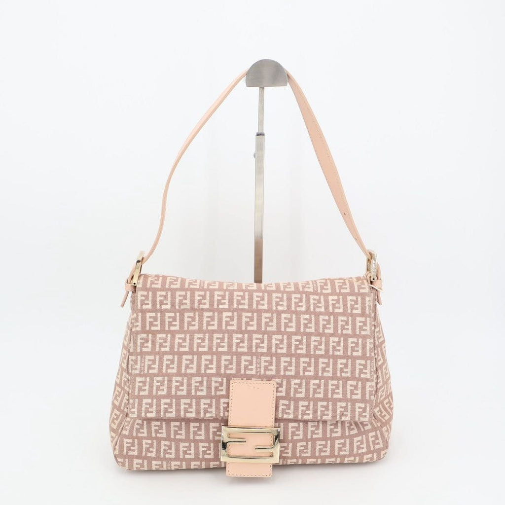 Fendi Zucchino Mamma Bucket Canvas Leather Shoulder Bag — view 2