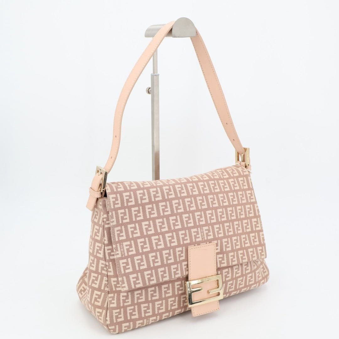 Fendi Zucchino Mamma Bucket Canvas Leather Shoulder Bag — view 3