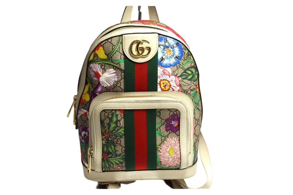 Gucci GG Supreme Flora Ophidia Small Leather Backpack