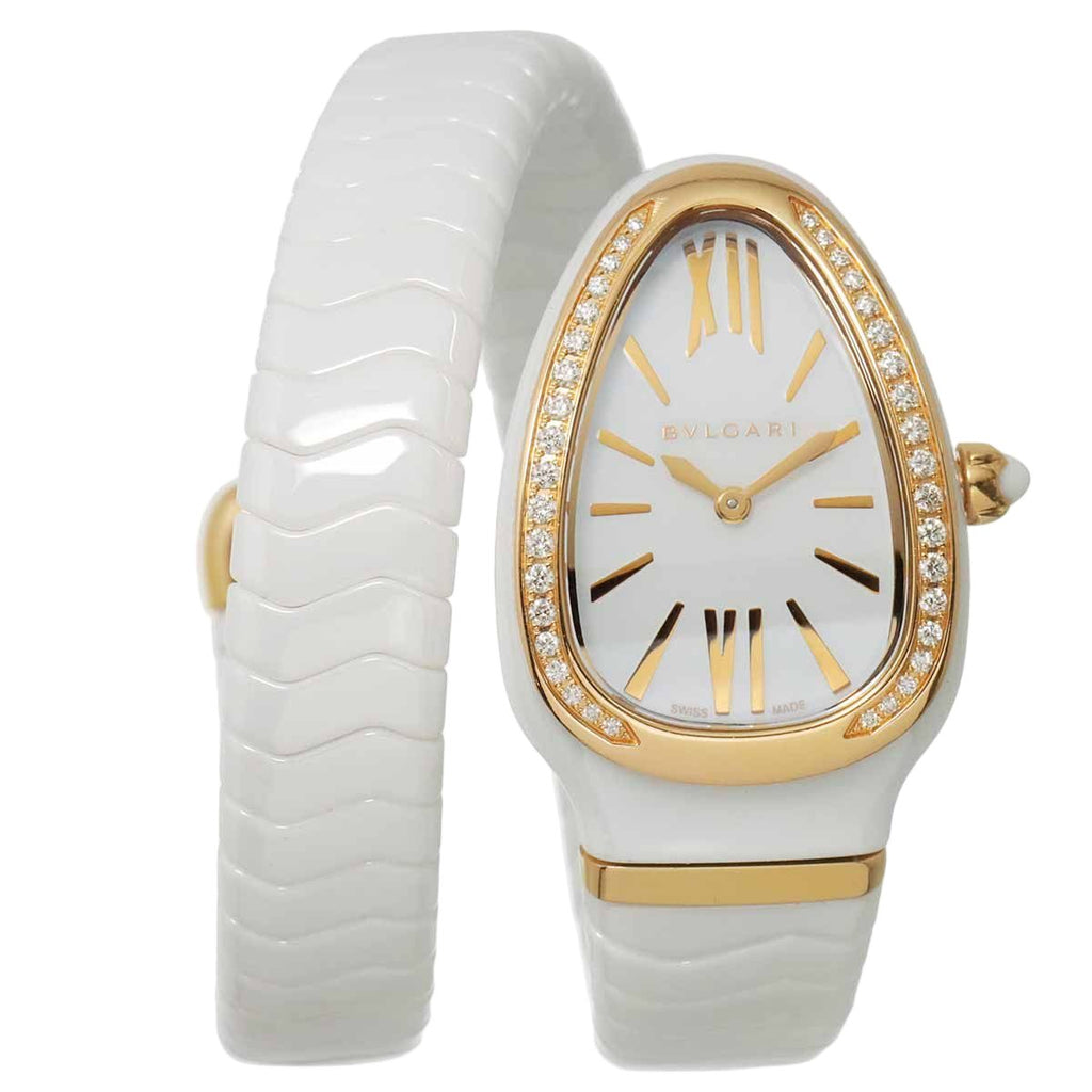 Bvlgari Serpenti Watch Diamond Bezel White Ceramic 18k Pink Gold