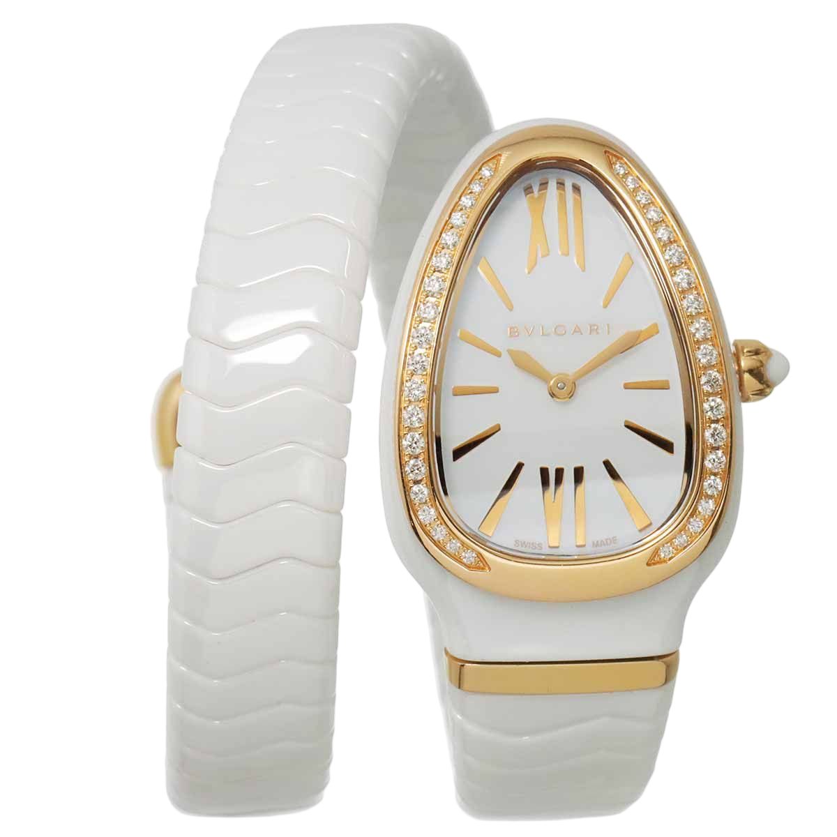 Bvlgari Serpenti Watch Diamond Bezel White Ceramic 18k Pink Gold