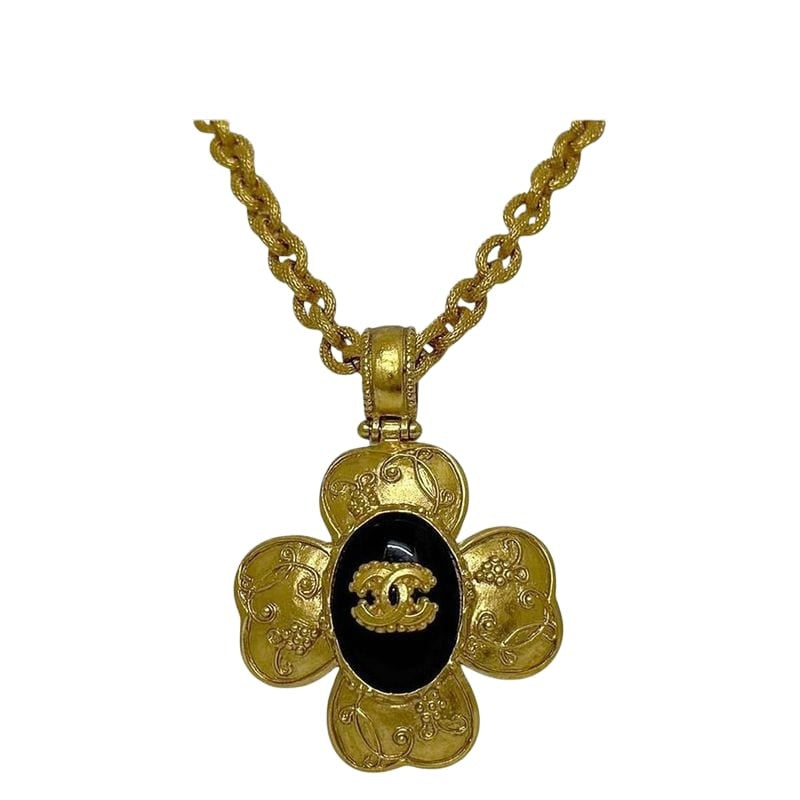 Chanel Necklace Gold Black Coco Mark GP 06