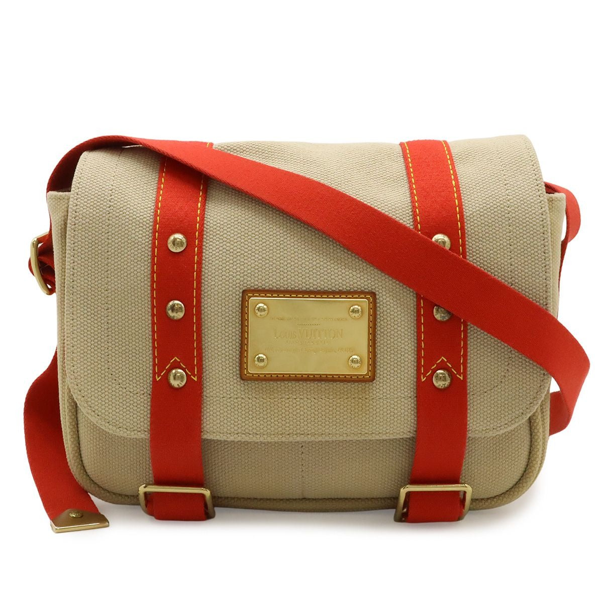 Louis Vuitton Antigua Besace PM Shoulder Bag Crossbody Canvas Beige Red