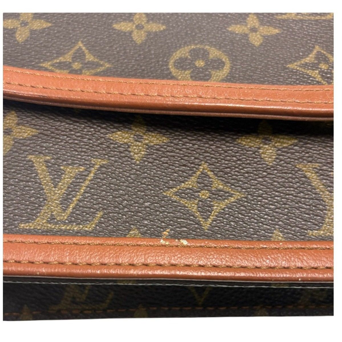 Louis Vuitton Monogram Pochette Dam Brown Gold Leather Clutch — view 6