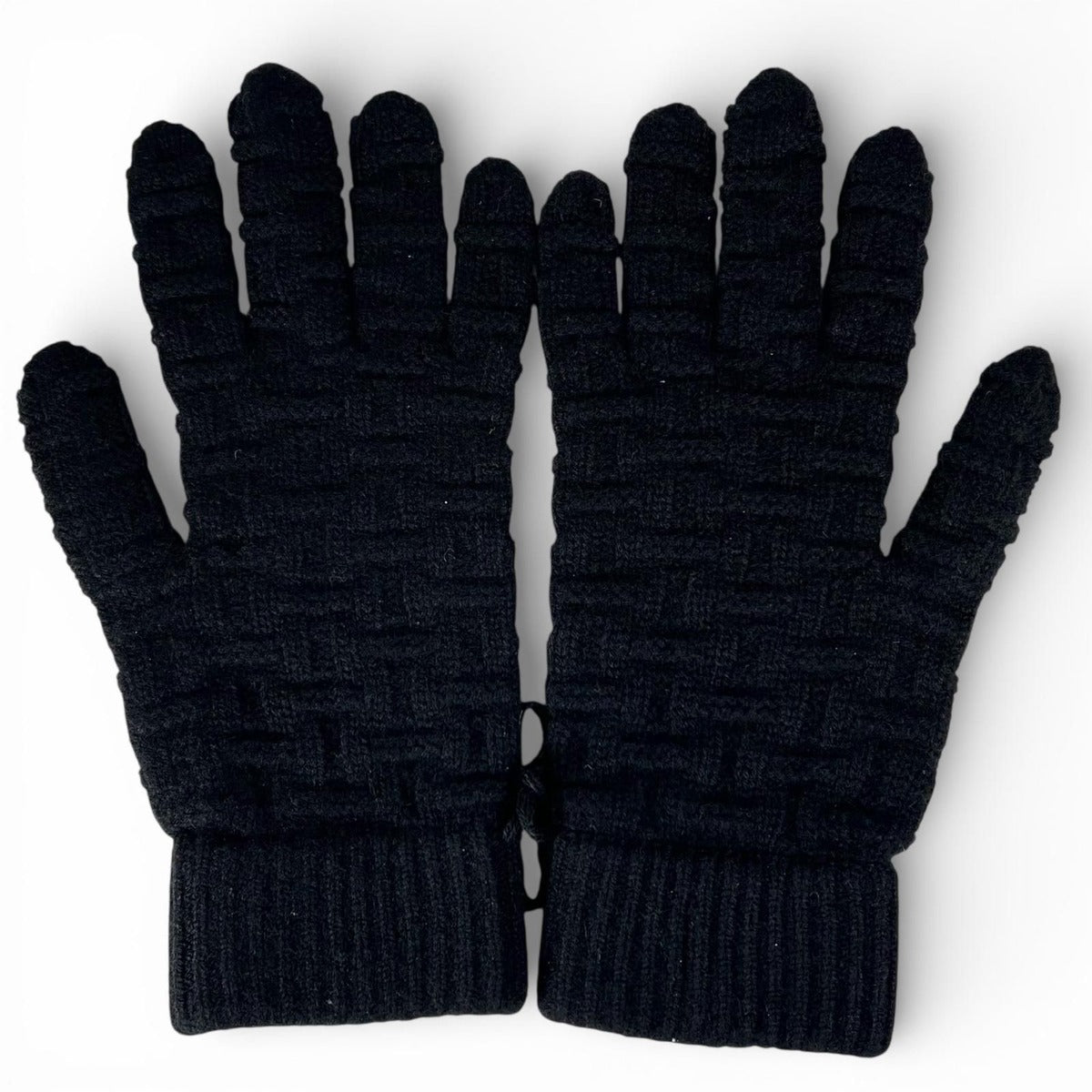 Hermes Cashmere Pattern Knit Gloves Black — view 2