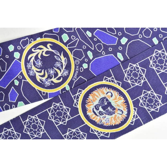 Hermes Twillye Scarf Silk Twill Navy Multi — view 4