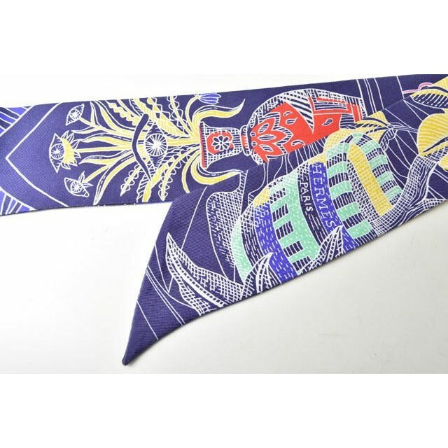 Hermes Twillye Scarf Silk Twill Navy Multi — view 5