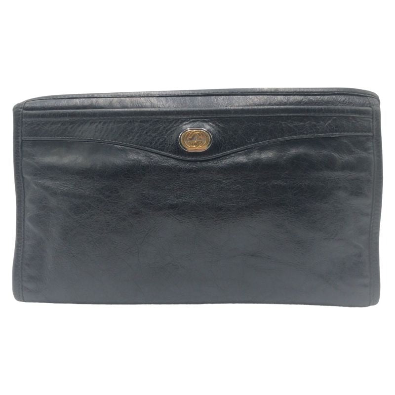 Gucci Interlocking Black Leather Clutch Bag Second — view 2