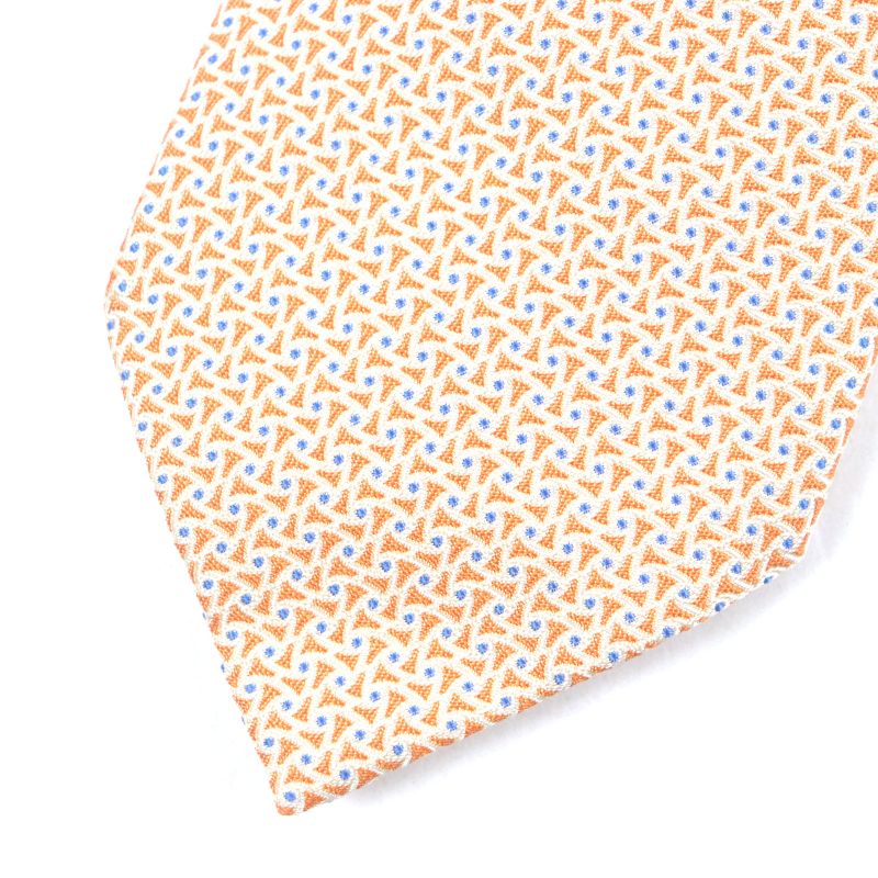 Hermes T 100% Silk All-over Pattern Necktie Orange Blue — view 3