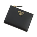 Prada Bifold Wallet Triangle Logo Compact Leather Black