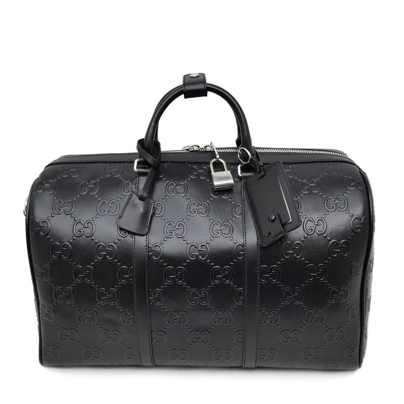 Gucci GG Embossed Boston Bag Black Leather 2-Way
