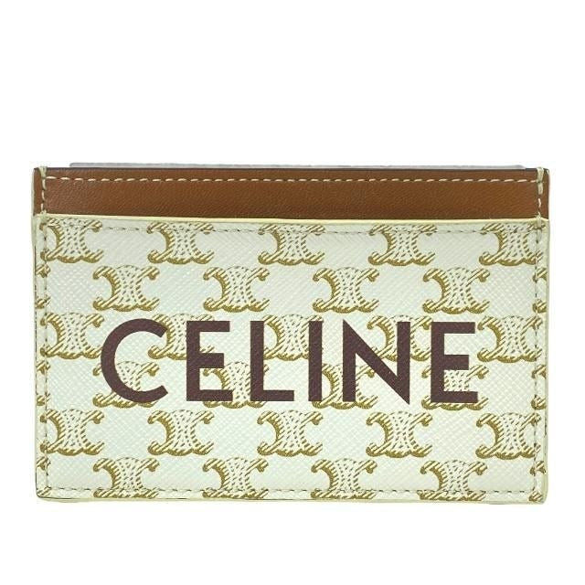 Celine Card Case Pass Compact Triomphe Logo Leather Ivory Brown — view 2