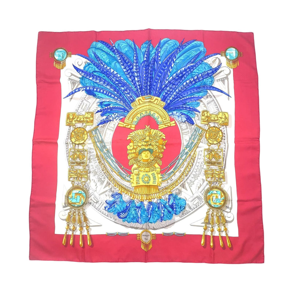 Hermes Carre 90 Mexico Silk Blue White Red Scarf