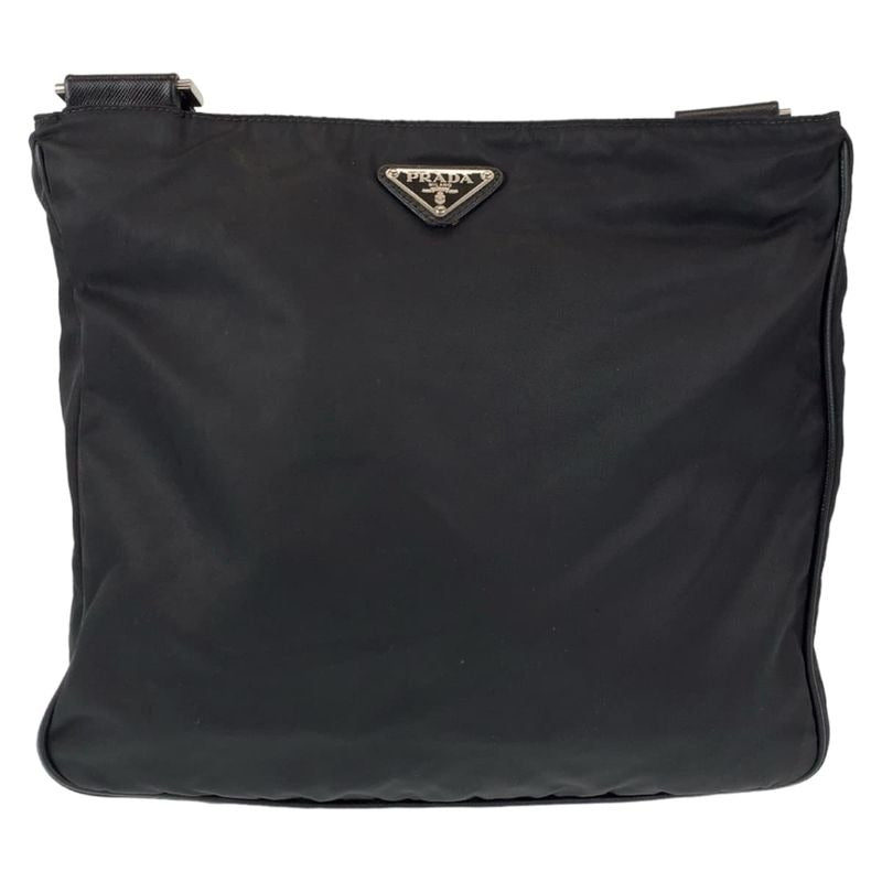 Prada Tessuto Triangle Logo Black Silver Hardware Nylon Shoulder Bag
