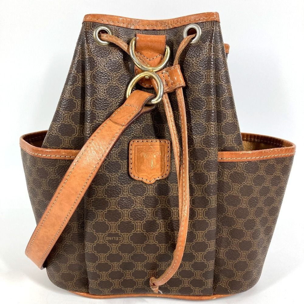 Celine Shoulder Bag Macadam Logo Leather Canvas Brown