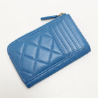 Chanel Quilted Faux Pearl Card Case Ap3836 Blue Coco Mark Lambskin Coin — view 3