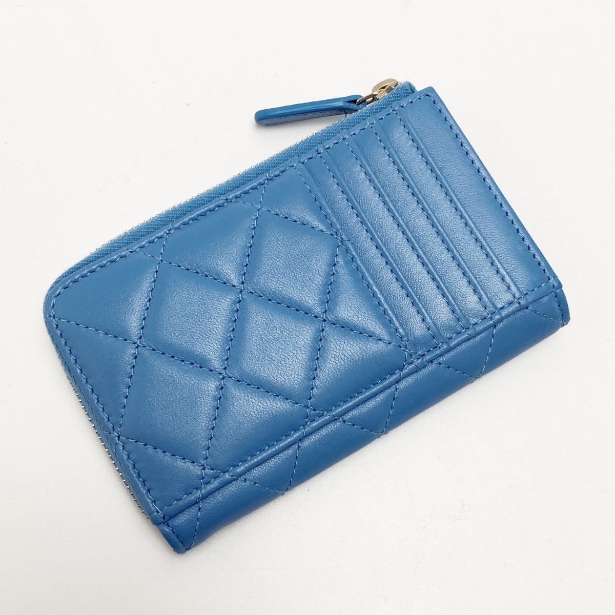 Chanel Quilted Faux Pearl Card Case Ap3836 Blue Coco Mark Lambskin Coin — view 3
