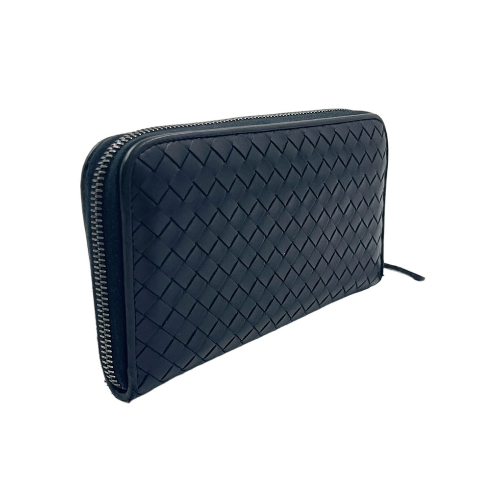 Bottega Veneta Intrecciato Zip Around Leather Black Wallet Silver — view 2