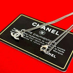 Chanel Coco Mark Metal Rhinestone Chain Necklace Pendant 13FV