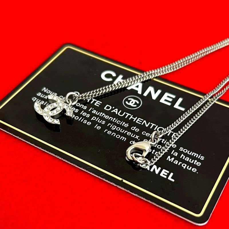 Chanel Coco Mark Metal Rhinestone Chain Necklace Pendant 13FV — view 2