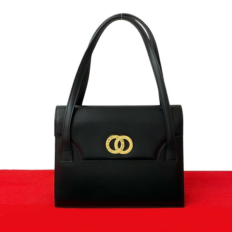 Celine Vintage Circle Logo Hardware Calf Leather Handbag Mini