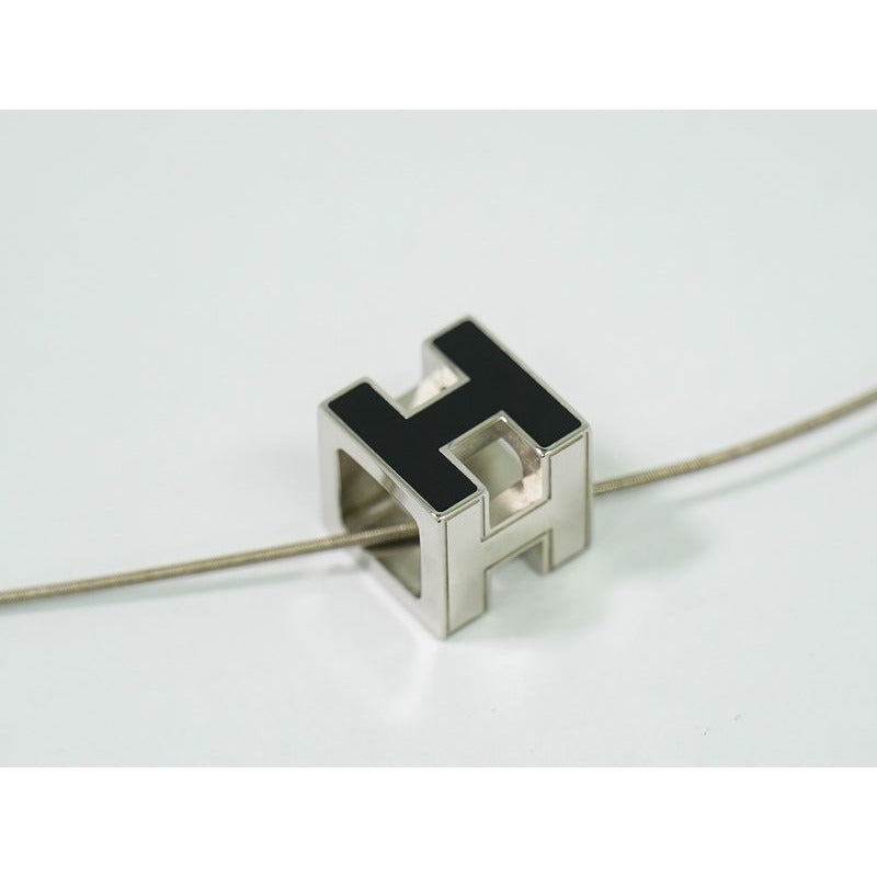 Hermes H Cube Necklace Pendant Metal Silver Hardware Black Accessories — view 3