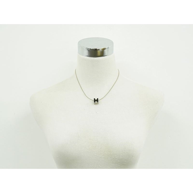 Hermes H Cube Necklace Pendant Metal Silver Hardware Black Accessories — view 6