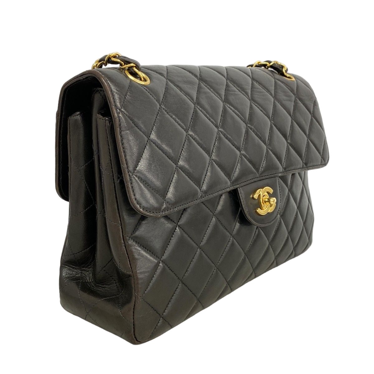 Chanel Shoulder Bag Deca Quilted Face Lambskin Black Gold — view 2
