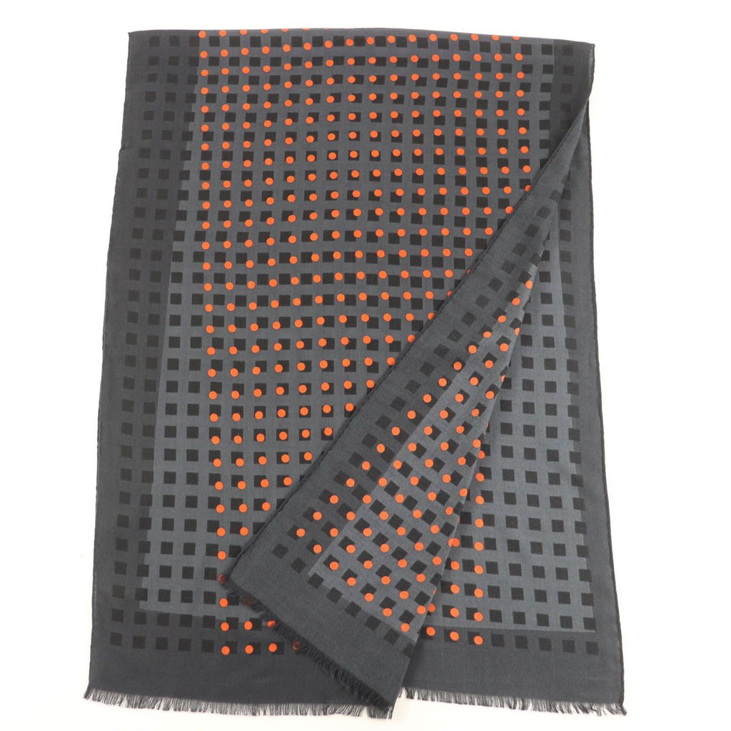 Hermes Cashmere Silk Dot Design with Fringe Large Shawl Stole Gray — view 2