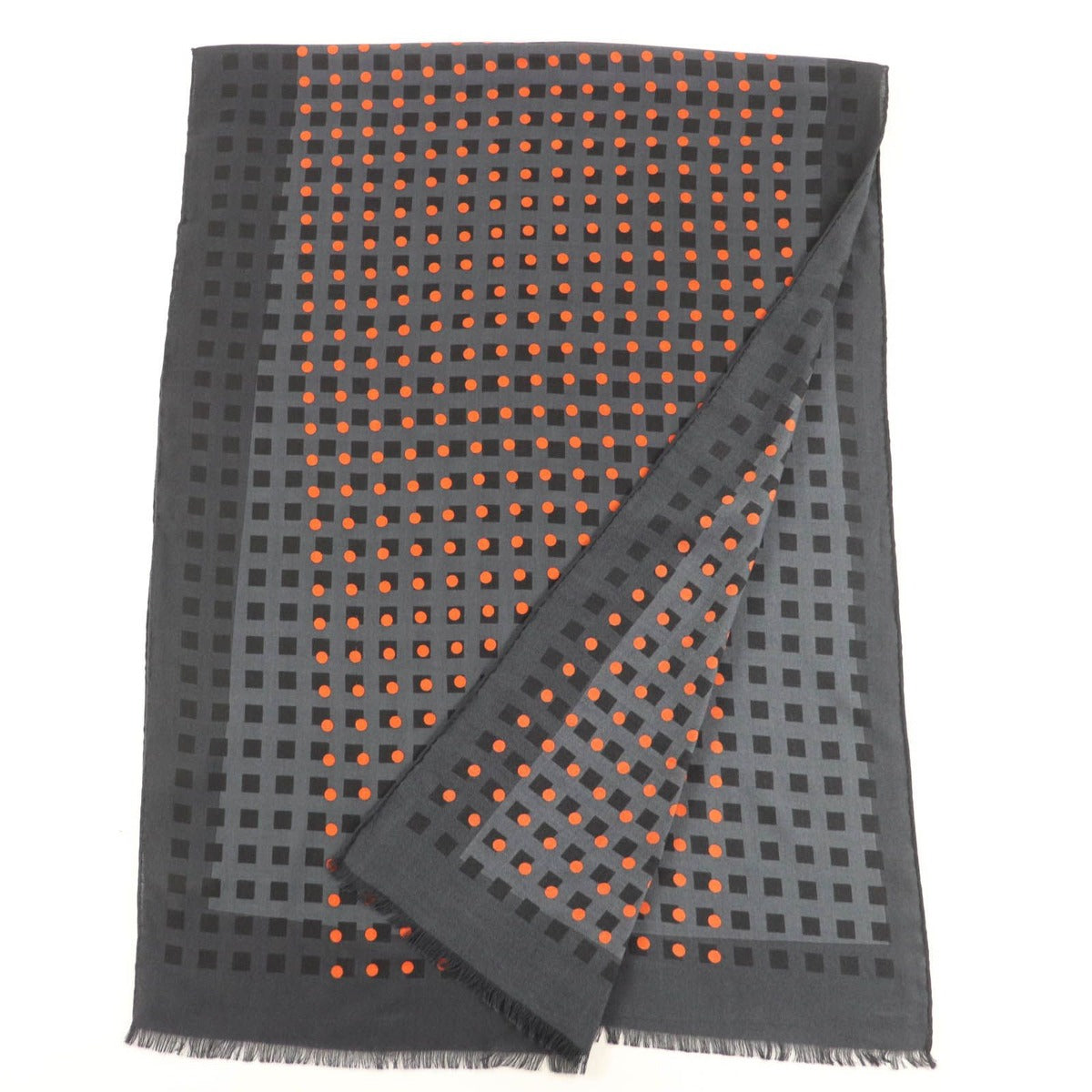 Hermes Cashmere Silk Dot Design with Fringe Large Shawl Stole Gray — view 2
