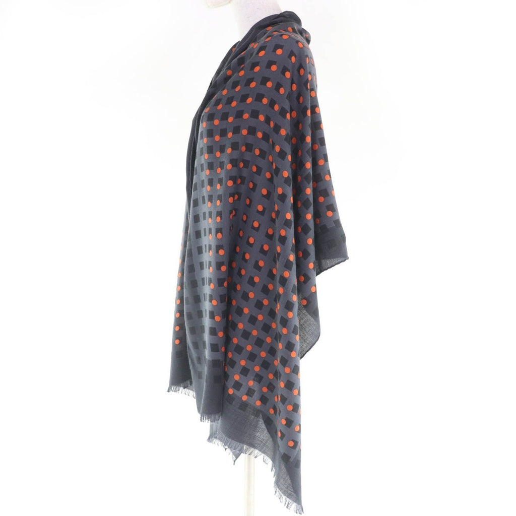 Hermes Cashmere Silk Dot Design with Fringe Large Shawl Stole Gray — view 4
