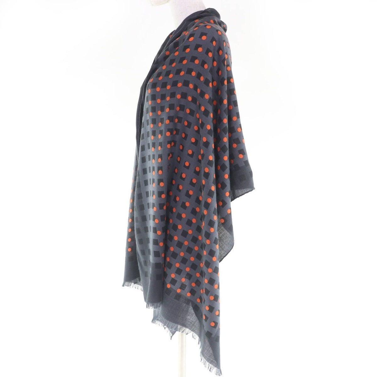 Hermes Cashmere Silk Dot Design with Fringe Large Shawl Stole Gray — view 4