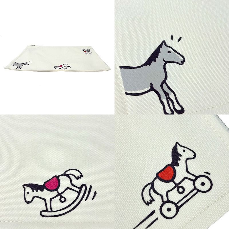 Hermes Baby Pouch Trousse Flat GM Adada Canvas Wooden Horse White — view 3