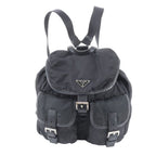 Prada Tessuto Nylon Triangle Logo Leather Backpack Black