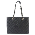 Chanel Quilted Grand Shopping Chain Tote Bag GST Caviar Leather Black