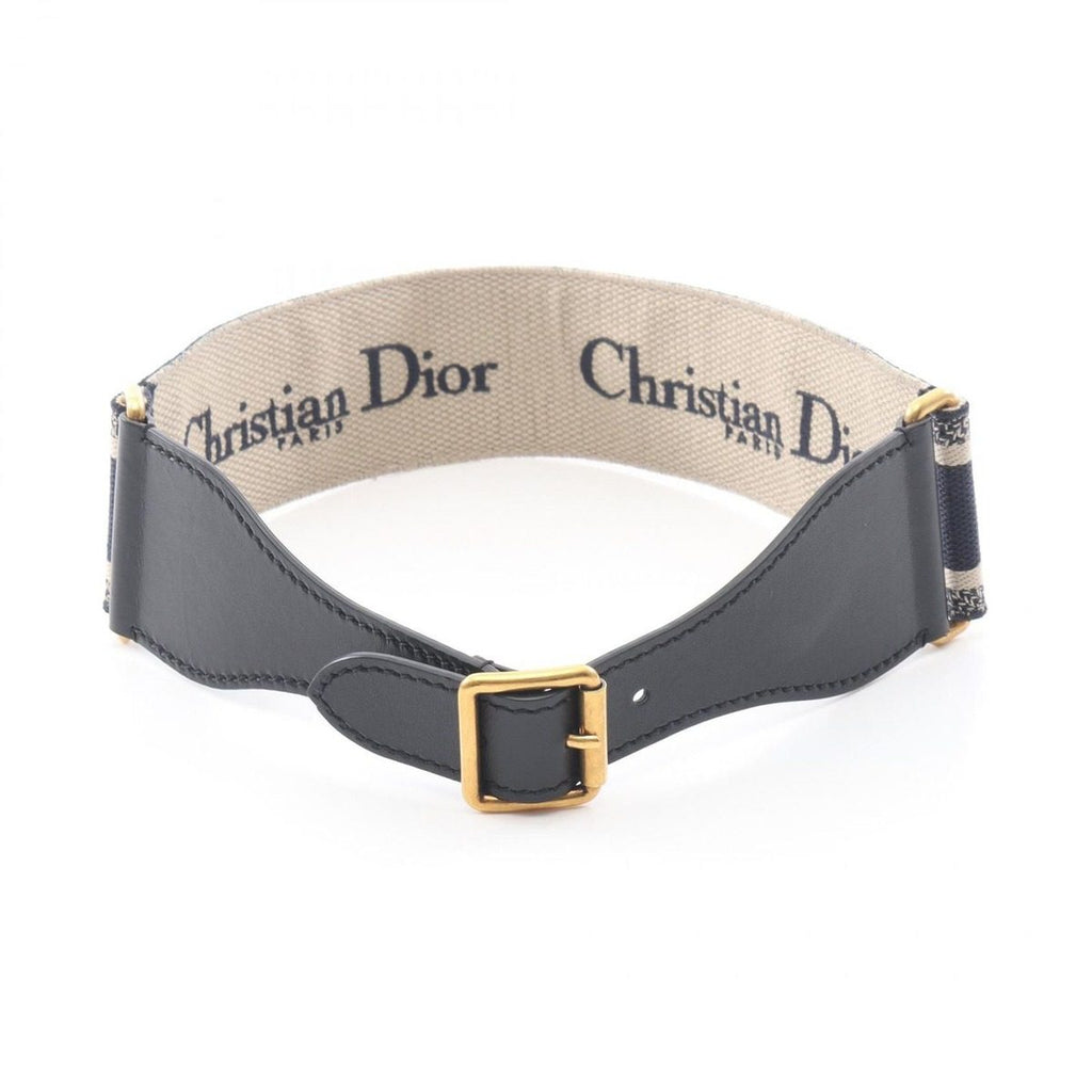 Dior Belt Embroidery Navy Canvas Leather — view 2
