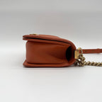 Chanel Large Shoulder Bag Boy CC Logo Gold Orange Leather with Shield Chain — view 3