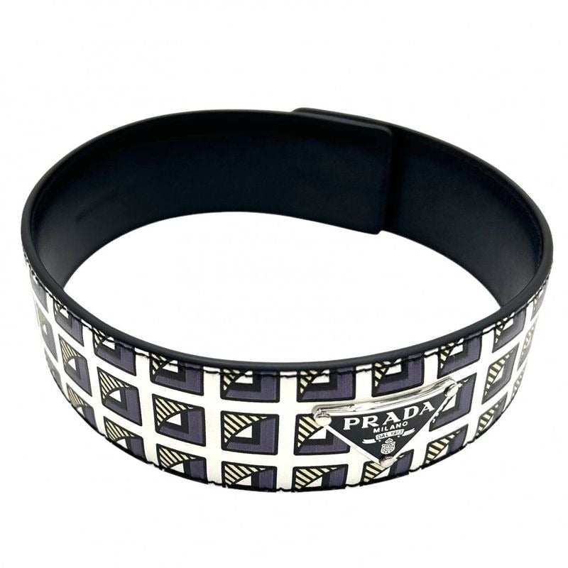 Prada Choker Women Triangle Logo Accessories Leather 2 Ic046 Black White — view 3