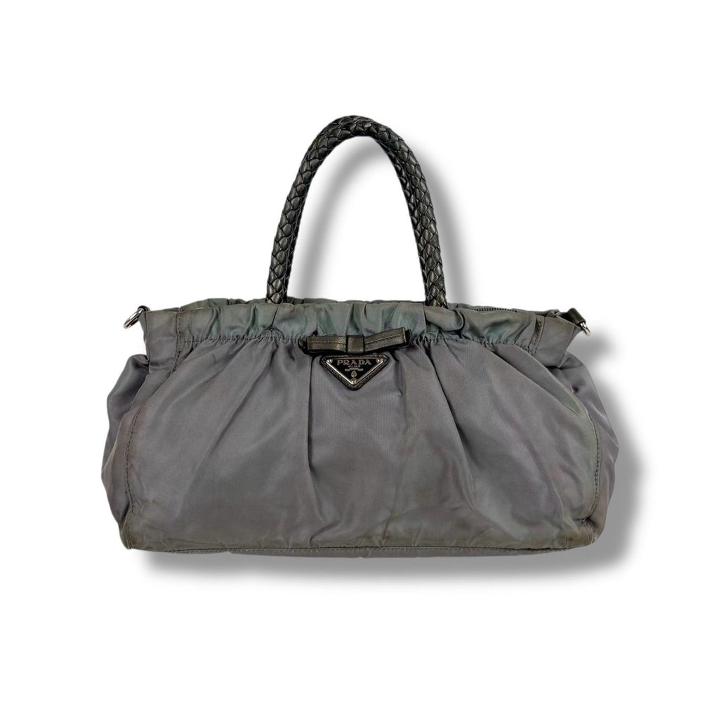 Prada 2-Way Shoulder Bag Mini Tote Ribbon Tessuto Nylon Light Gray — view 2
