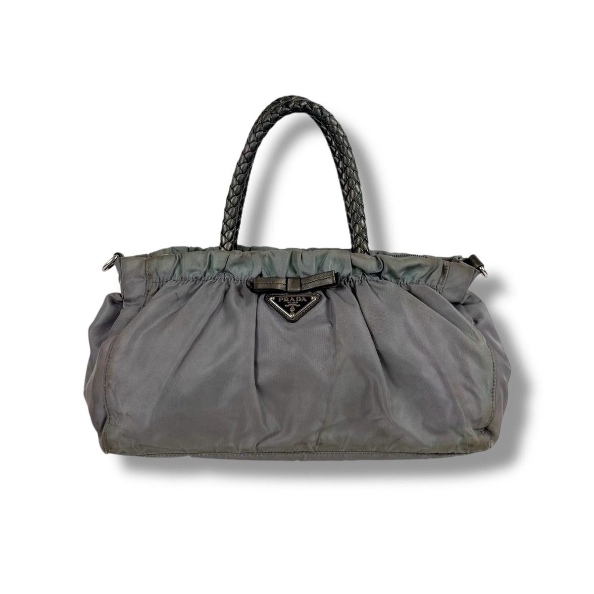 Prada 2-Way Shoulder Bag Mini Tote Ribbon Tessuto Nylon Light Gray — view 2
