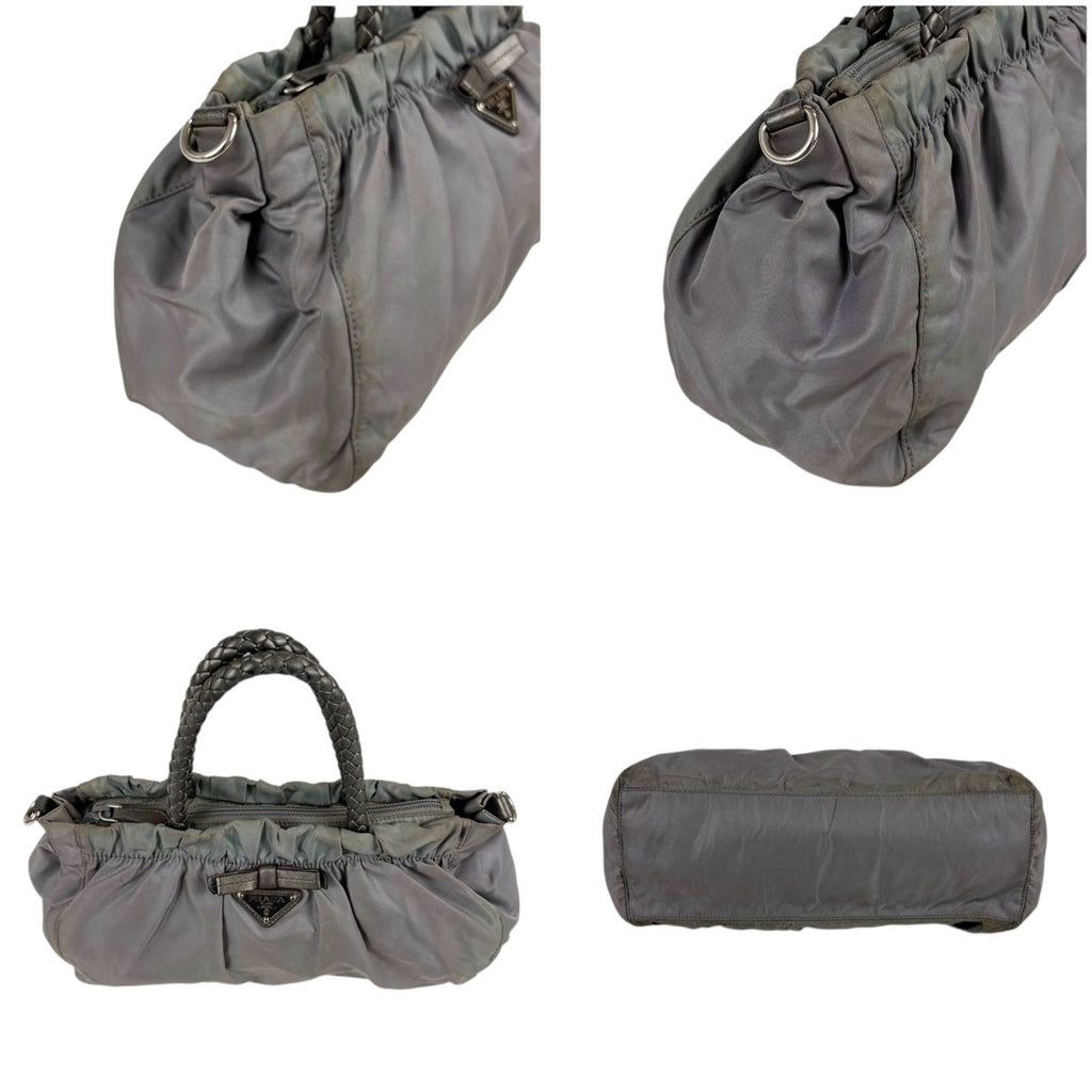 Prada 2-Way Shoulder Bag Mini Tote Ribbon Tessuto Nylon Light Gray — view 4