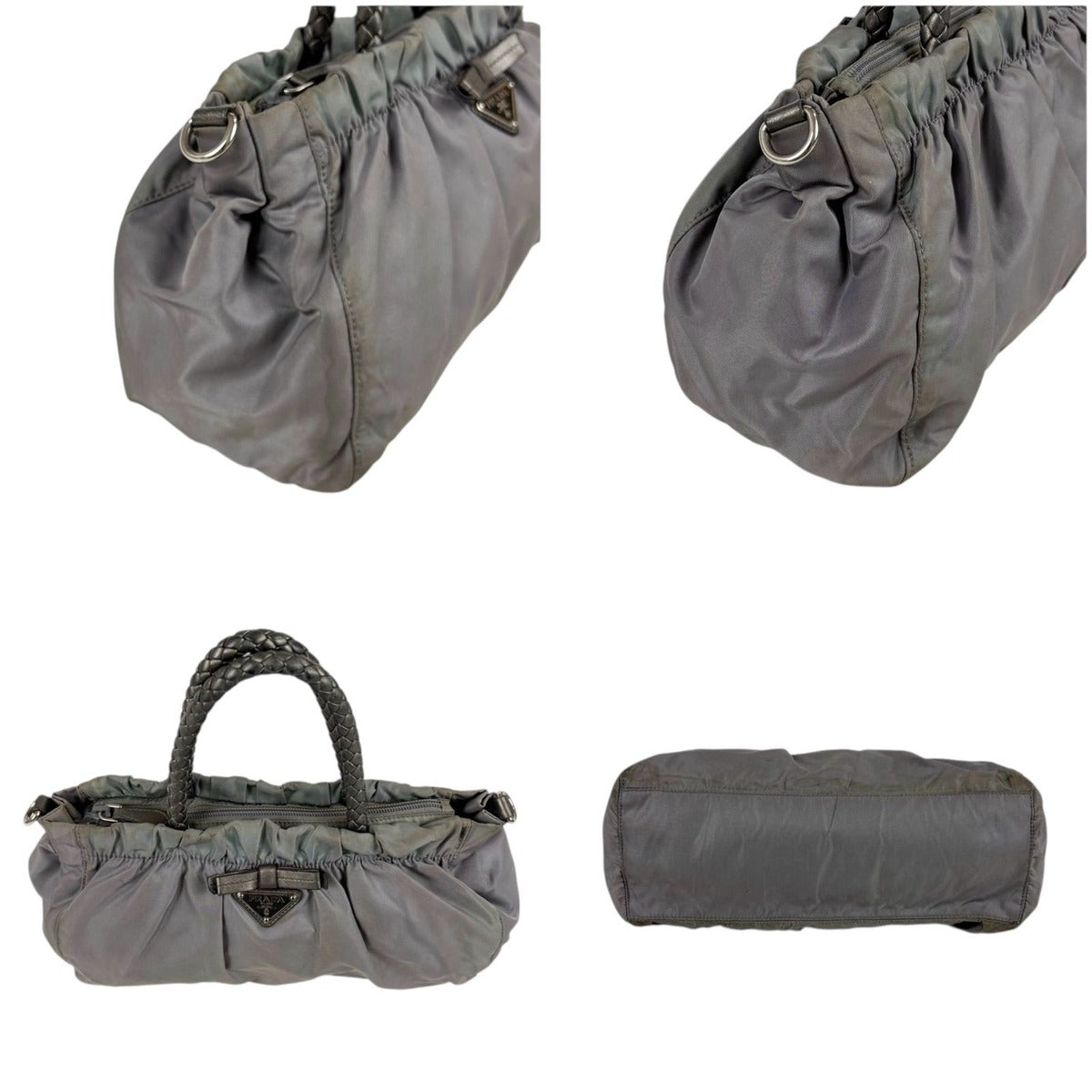 Prada 2-Way Shoulder Bag Mini Tote Ribbon Tessuto Nylon Light Gray — view 4