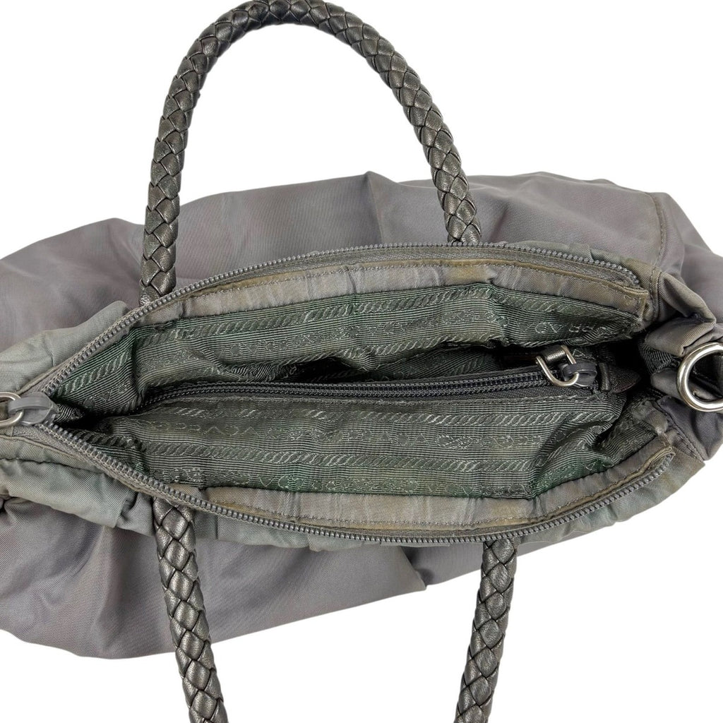 Prada 2-Way Shoulder Bag Mini Tote Ribbon Tessuto Nylon Light Gray — view 9