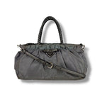 Prada 2-Way Shoulder Bag Mini Tote Ribbon Tessuto Nylon Light Gray