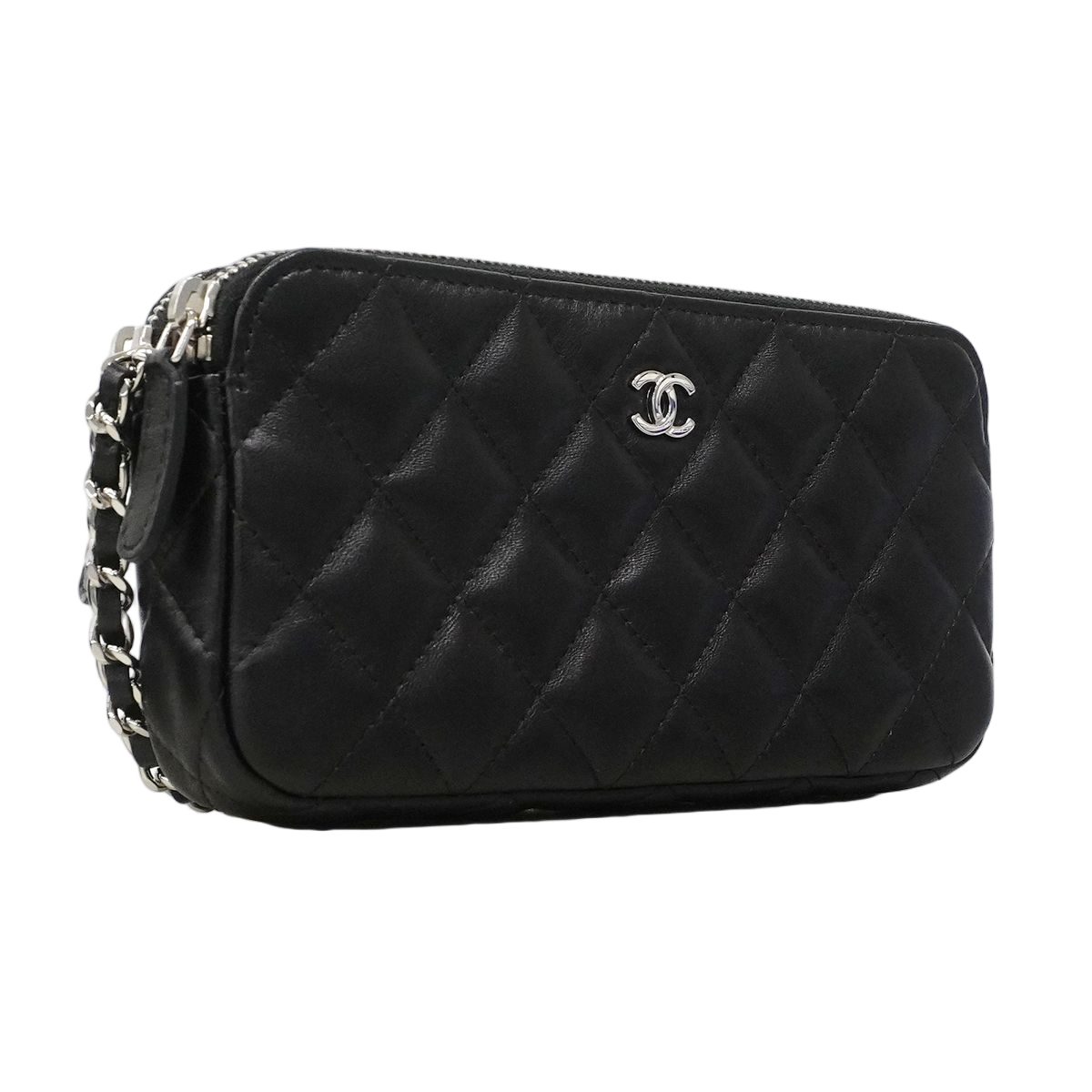 Chanel Shoulder Bag Quilted Lambskin Black Silver — view 2