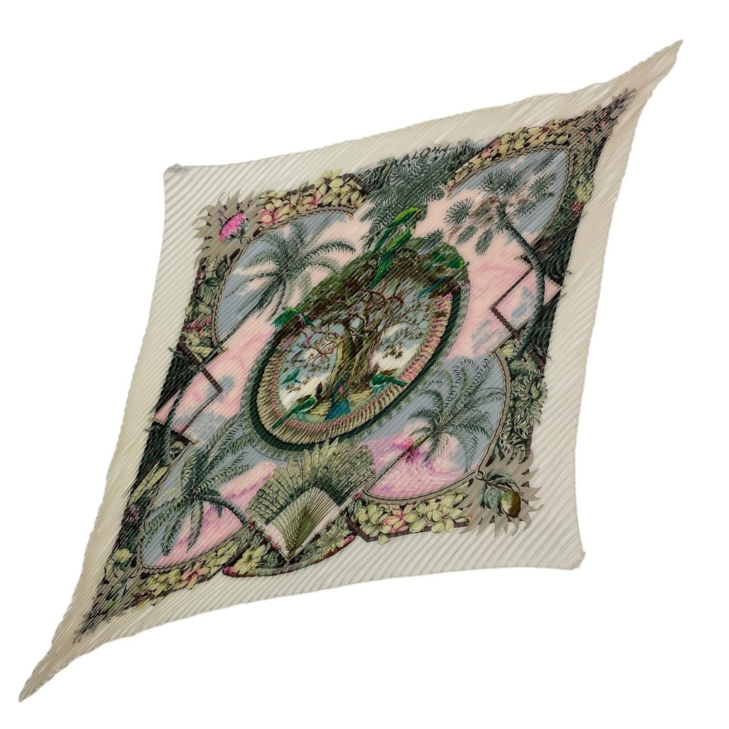 Hermes Scarf Pleats 100% Silk Aloha White