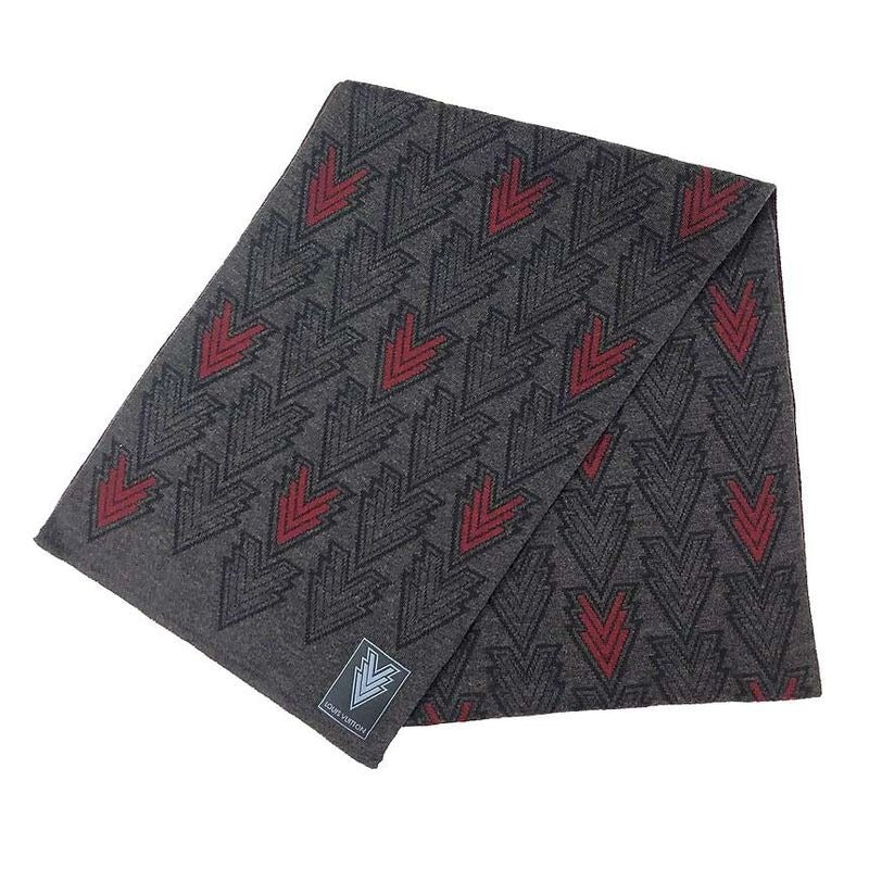 Louis Vuitton Scarf Echarpe Triple V Wool Grey and Bordeaux
