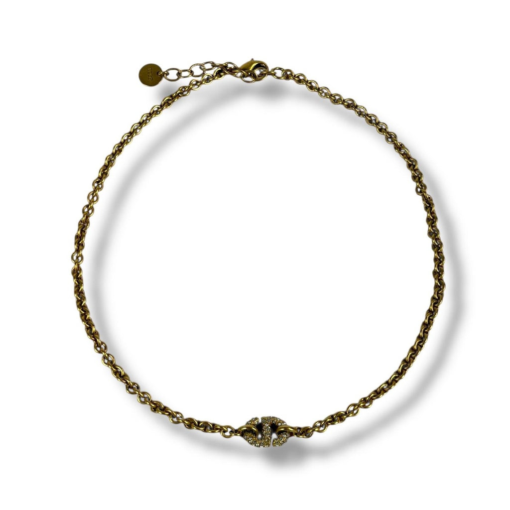Dior Christian CD Navy Necklace Rhinestone Gold — view 2